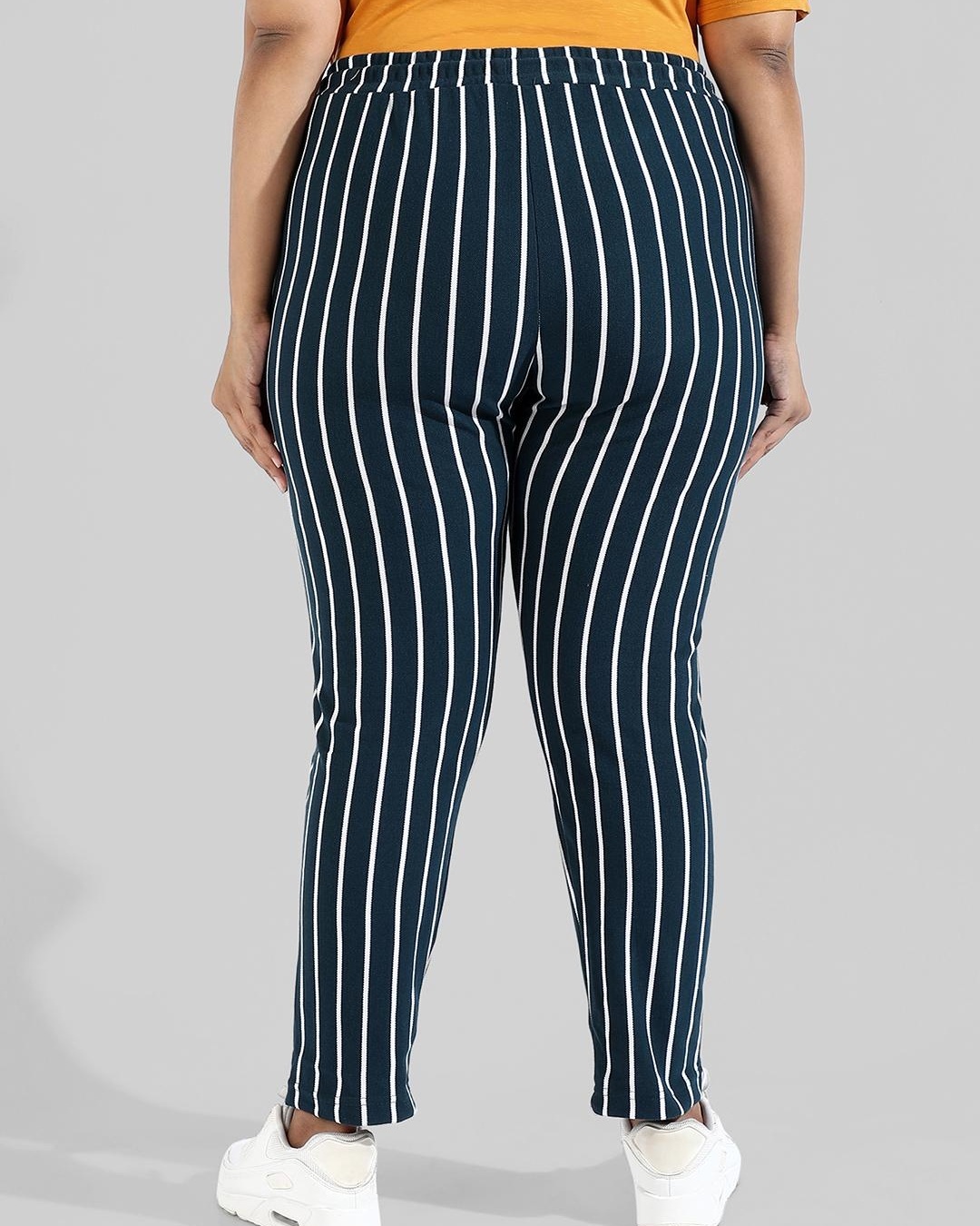 Shop Women's Blue Striped Skinny Fit Plus Size Track pants-Back