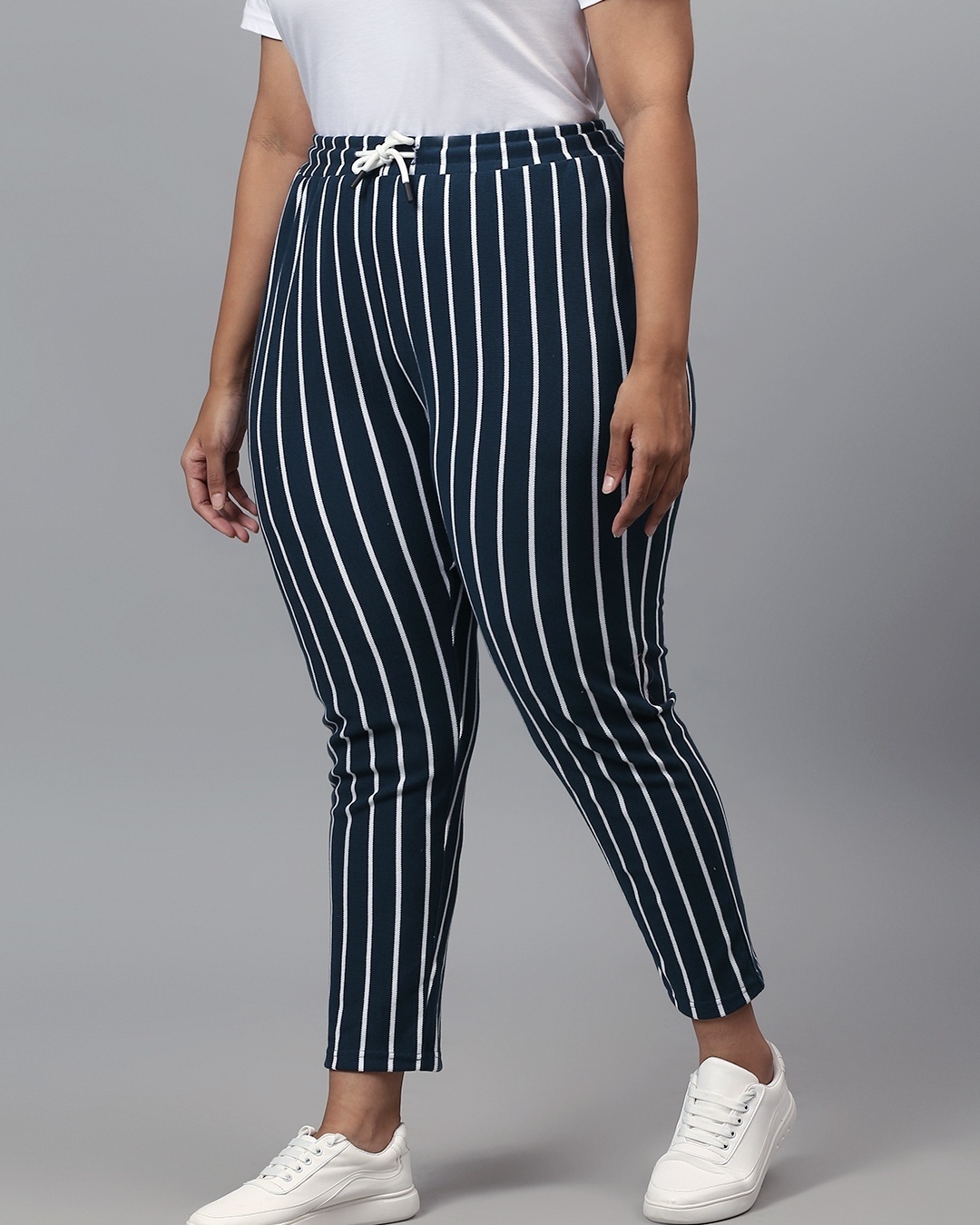 Shop Women's Blue Striped Slim Fit Track Pants-Back