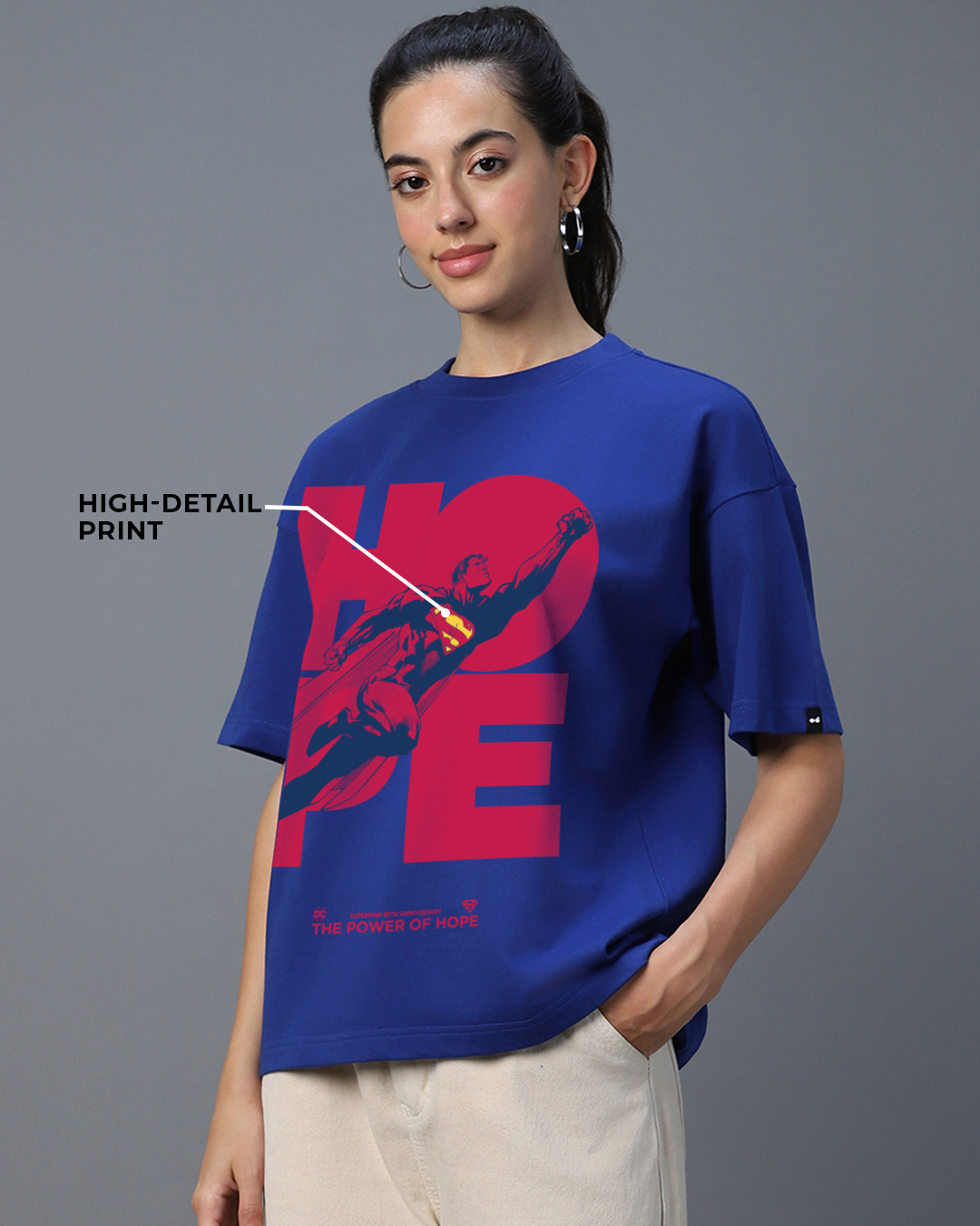 Shop Women's Blue Superman Graphic Printed Oversized T-shirt-Back