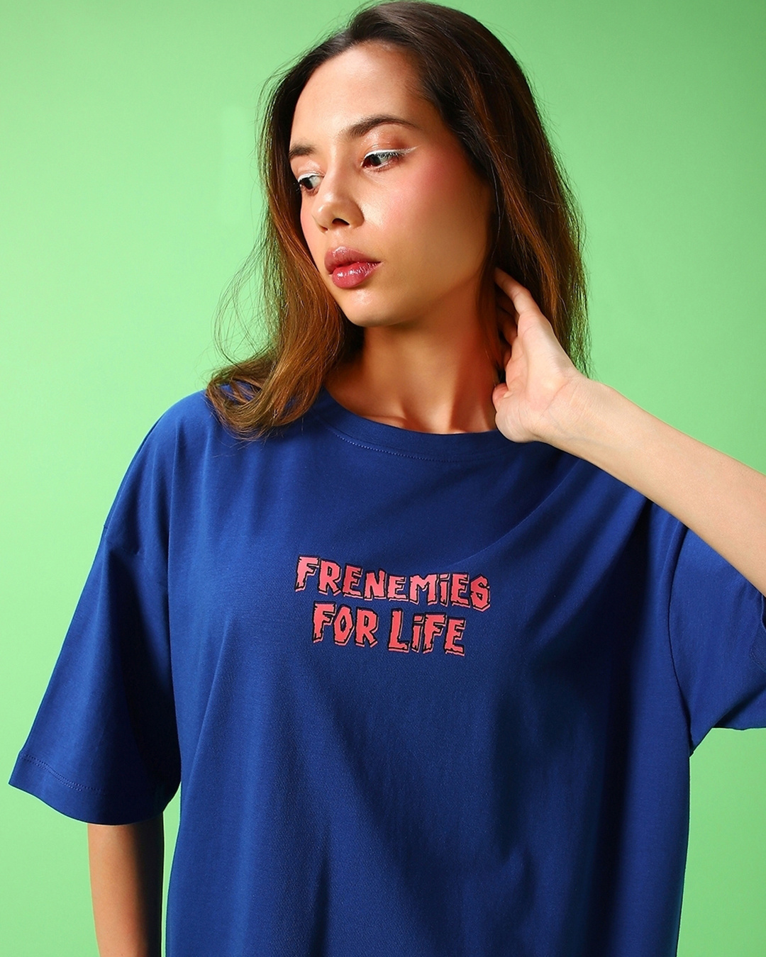 Shop Women's Blue T&J Scare Graphic Printed Oversized T-shirt-Back