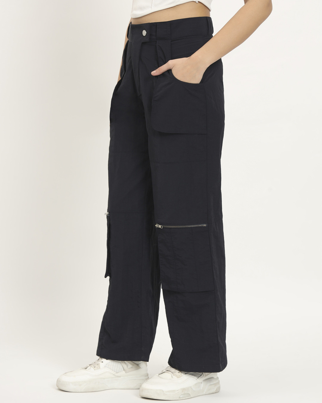 Shop Women's Navy Blue Tapered Fit Cargo Pants-Back