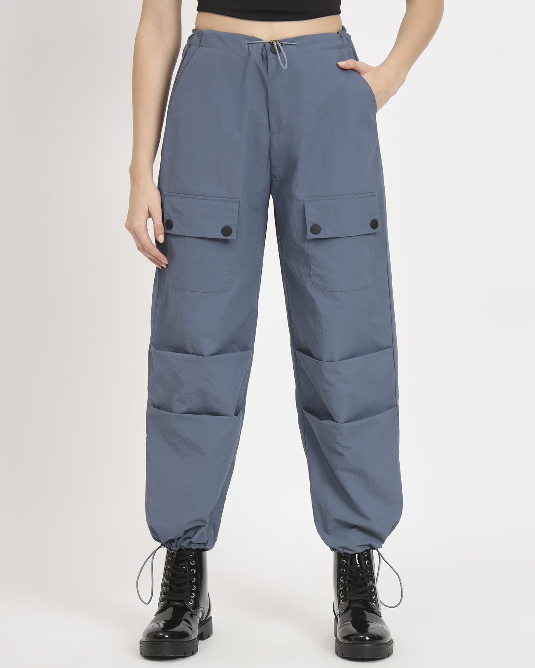 Buy Women's Blue Tapered Fit Cargo Parachute Pants Online at Bewakoof
