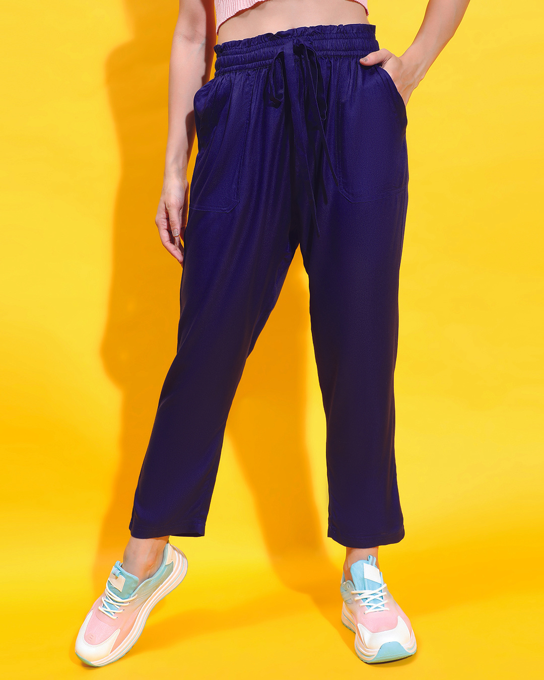 Blue - Pochampally Ikat Cotton Tapered Casual Pant for Women
