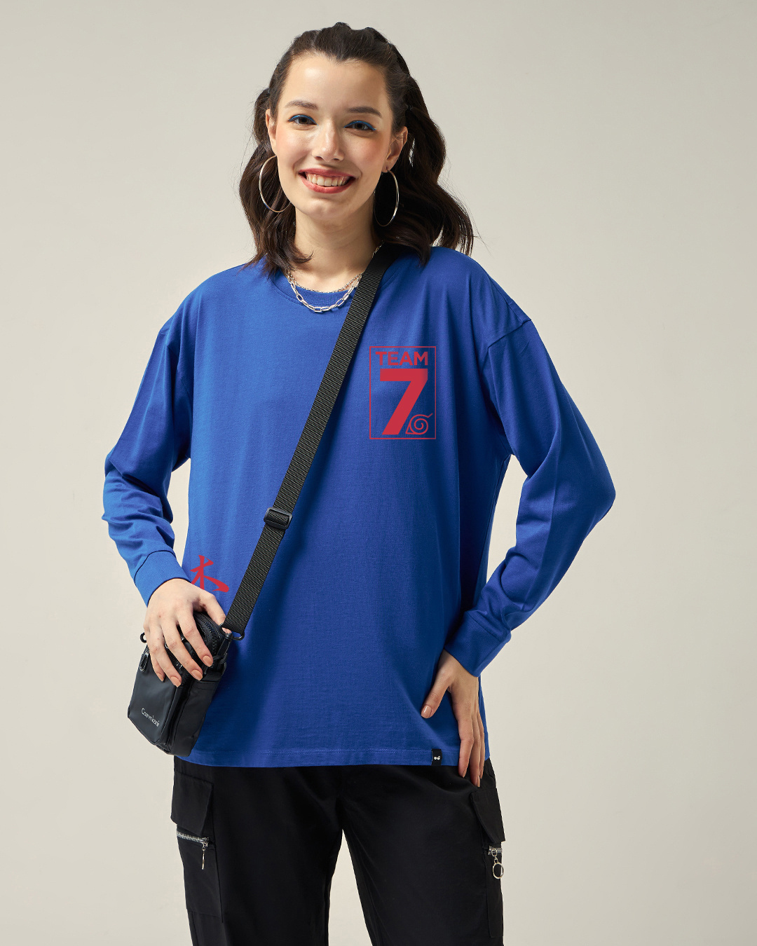 Shop Women's Blue Team Graphic Printed Oversized T-shirt-Back