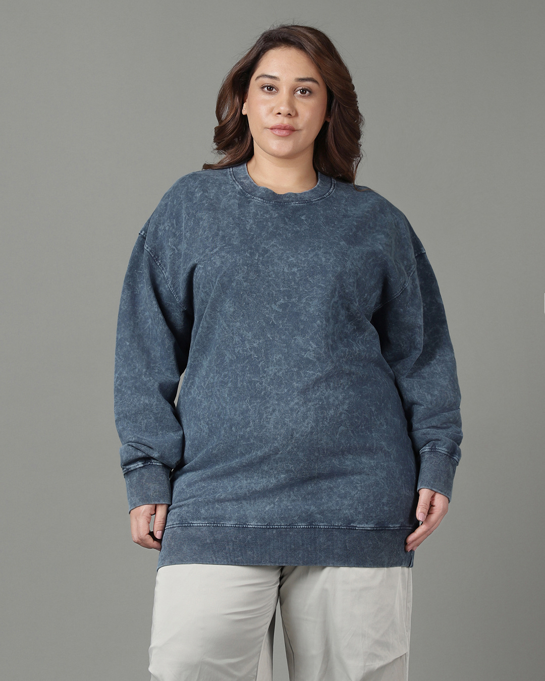 Shop Women's Blue Textured Oversized Plus Size Sweatshirt-Back