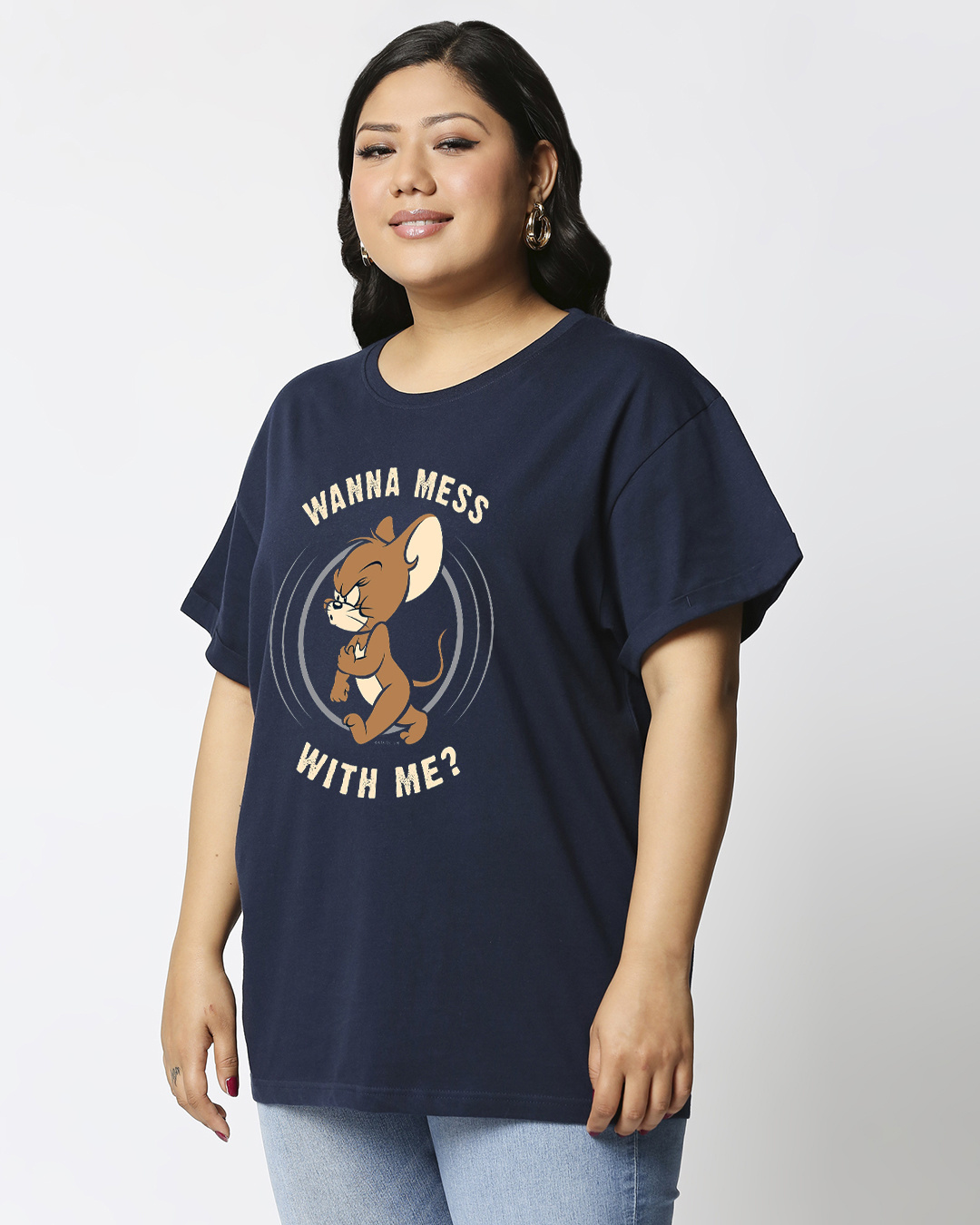 Shop Women's Blue Thug Jerry Graphic Printed Plus Size Boyfriend T-shirt-Back