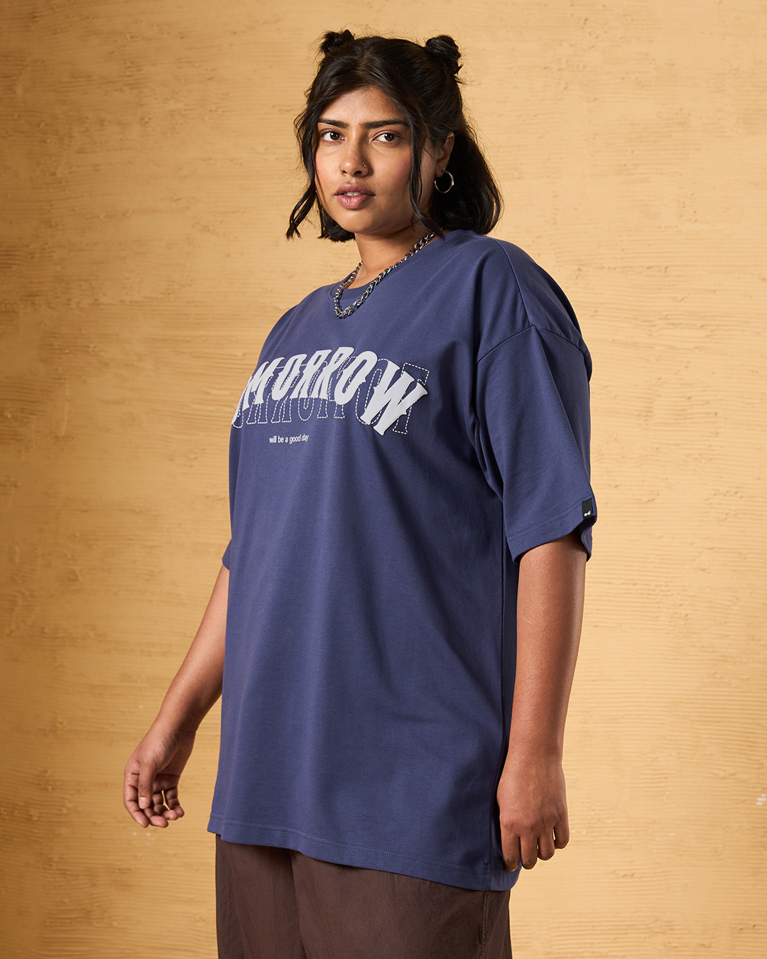 Shop Women's Blue Tomorrow Typography Oversized Plus Size T-shirt-Back