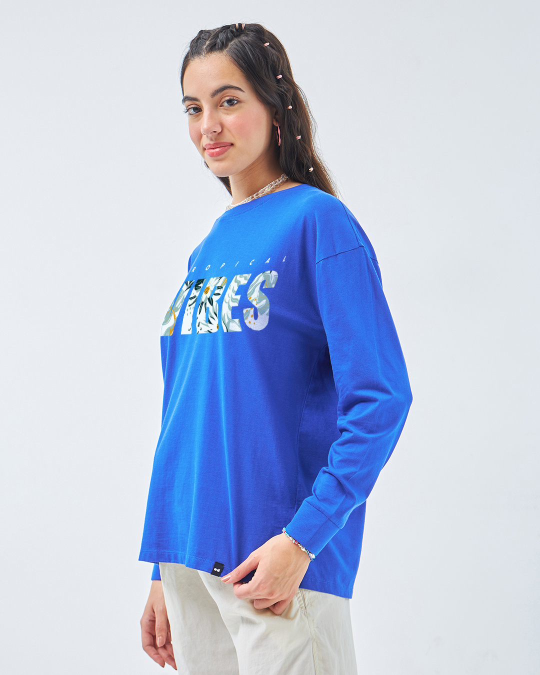 Shop Women's Blue Tropical Vibes Graphic Printed Oversized T-shirt-Back