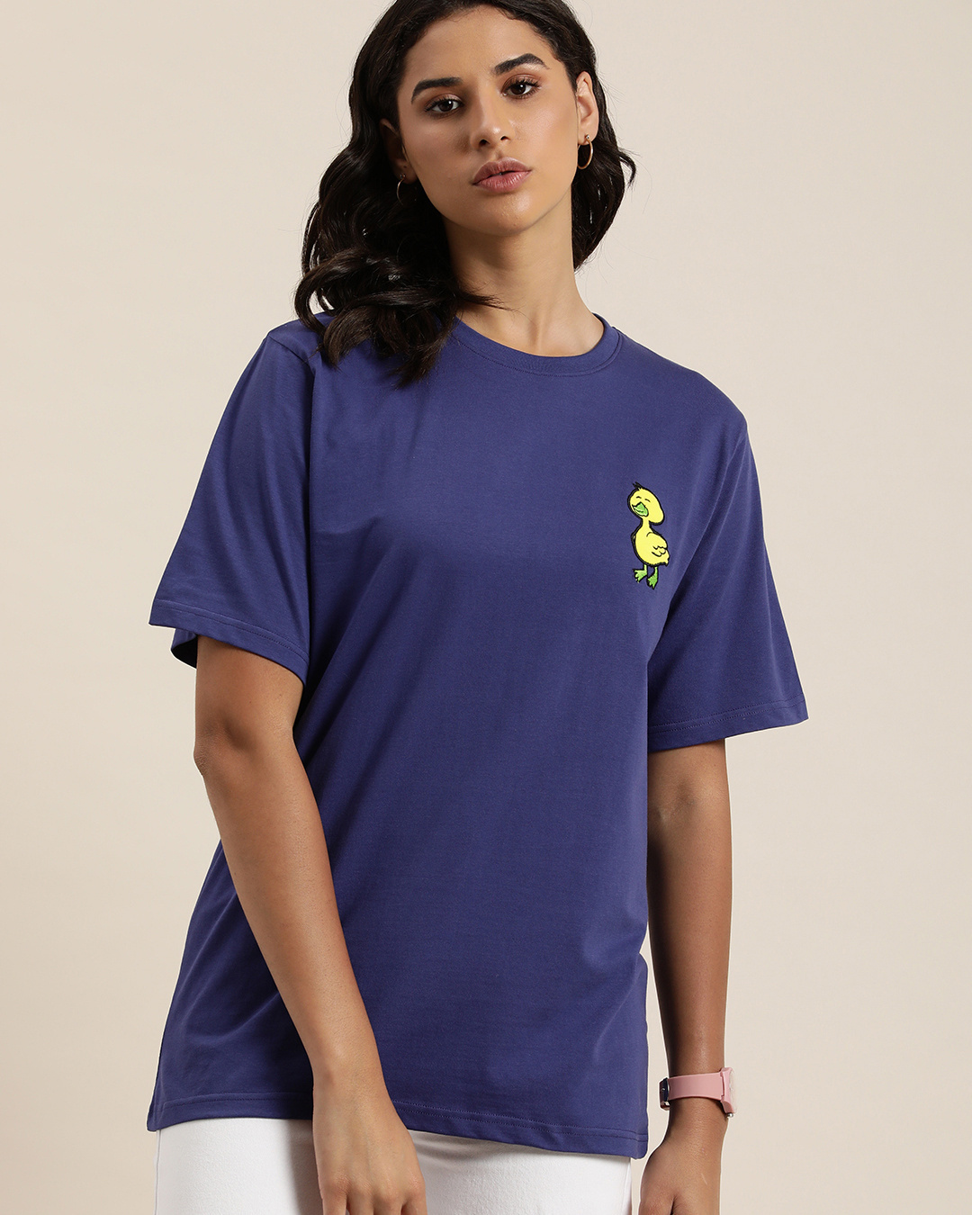 Shop Women's Blue Typographic Oversized T-shirt-Back