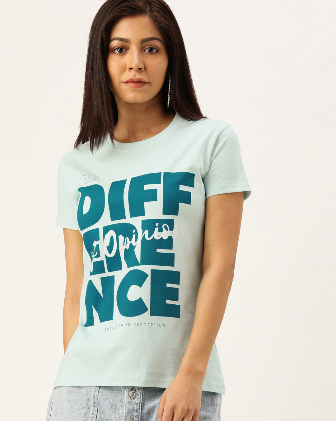 Shop Women's Blue Typographic T-shirt-Front