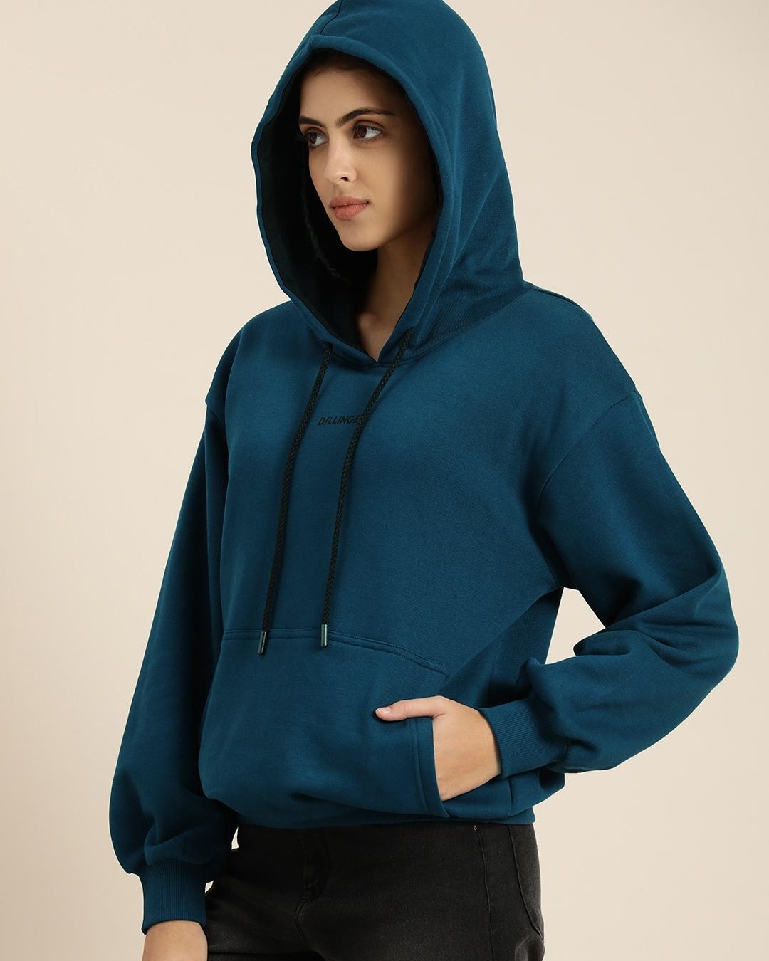 Shop Women's Blue Typography Oversized Hoodie-Back