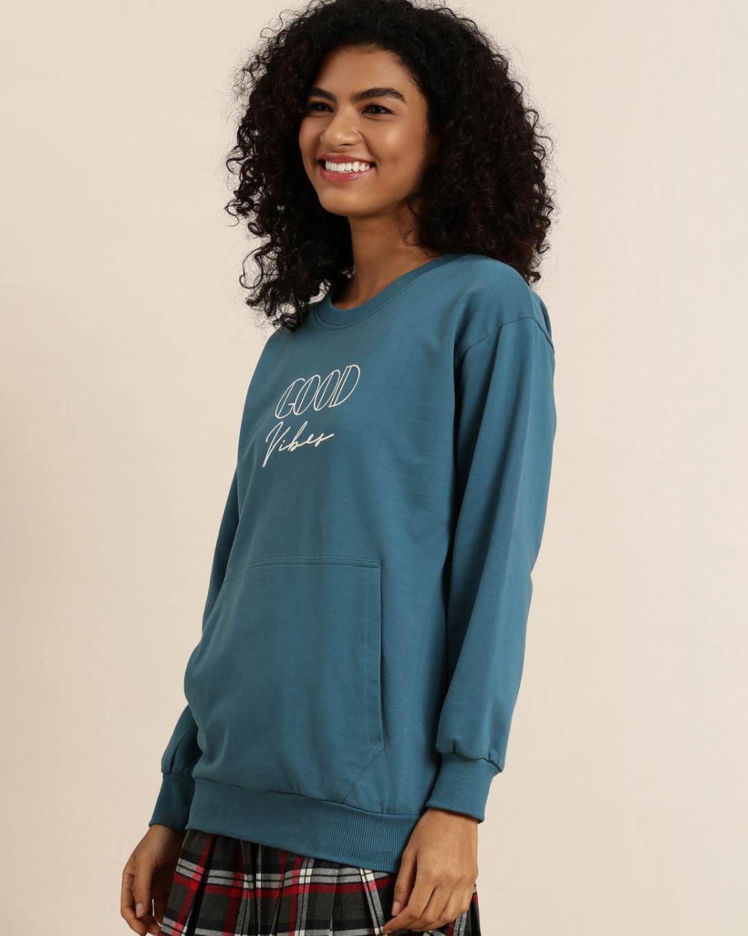 Shop Women's Blue Typography Oversized Sweatshirt-Back