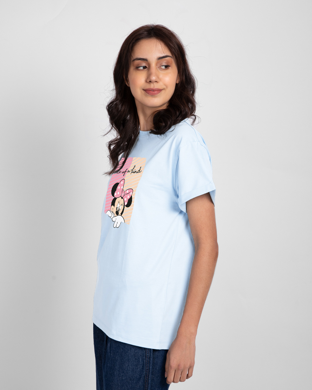 Shop Women's Blue Unique Minnie (DL) Graphic Printed Boyfriend T-shirt-Back