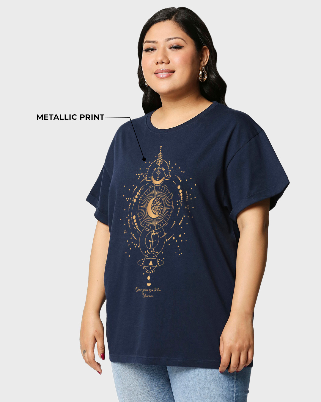 Shop Women's Blue Universe Listens Graphic Printed Plus Size Boyfriend T-shirt-Back
