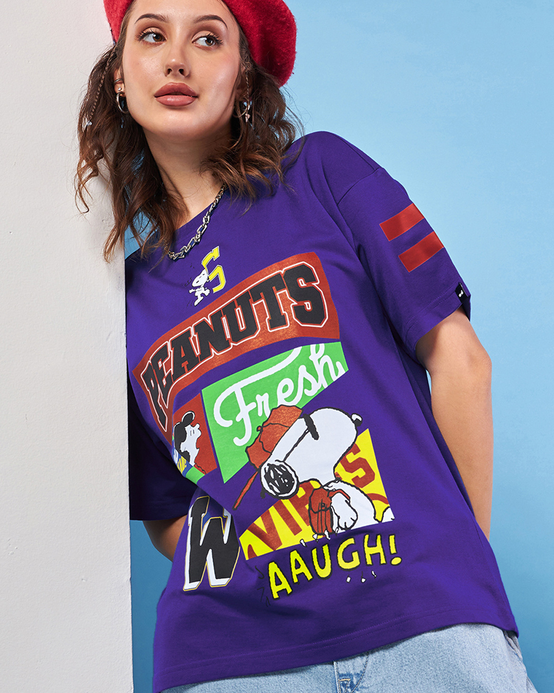 Pink Peanuts Baseball Graphic Women's Cropped T-shirt Befaltu - Delhi Fashion main image 1