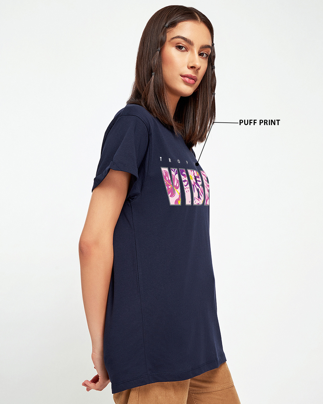 Shop Women's Blue Vibes Typography Boyfriend T-shirt-Back