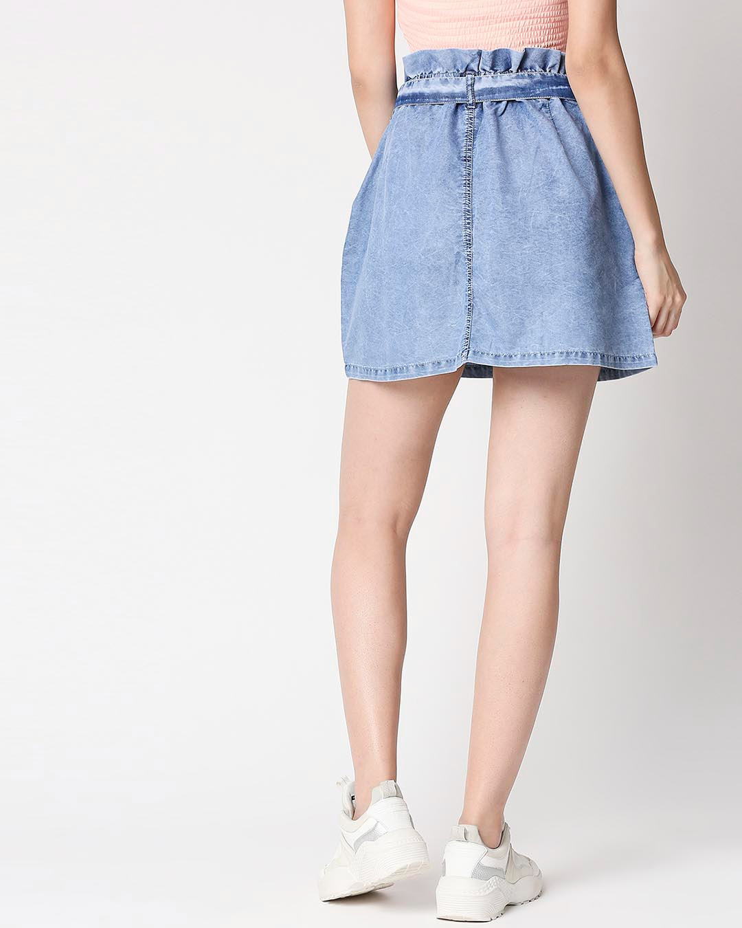 Shop Women's Blue Washed A-Line Mini Denim Skirt-Back
