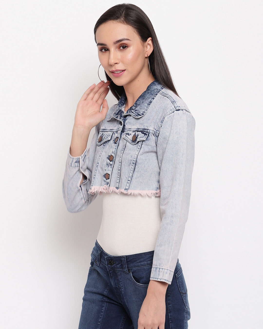 Shop Women's Blue Washed Crop Jacket-Back