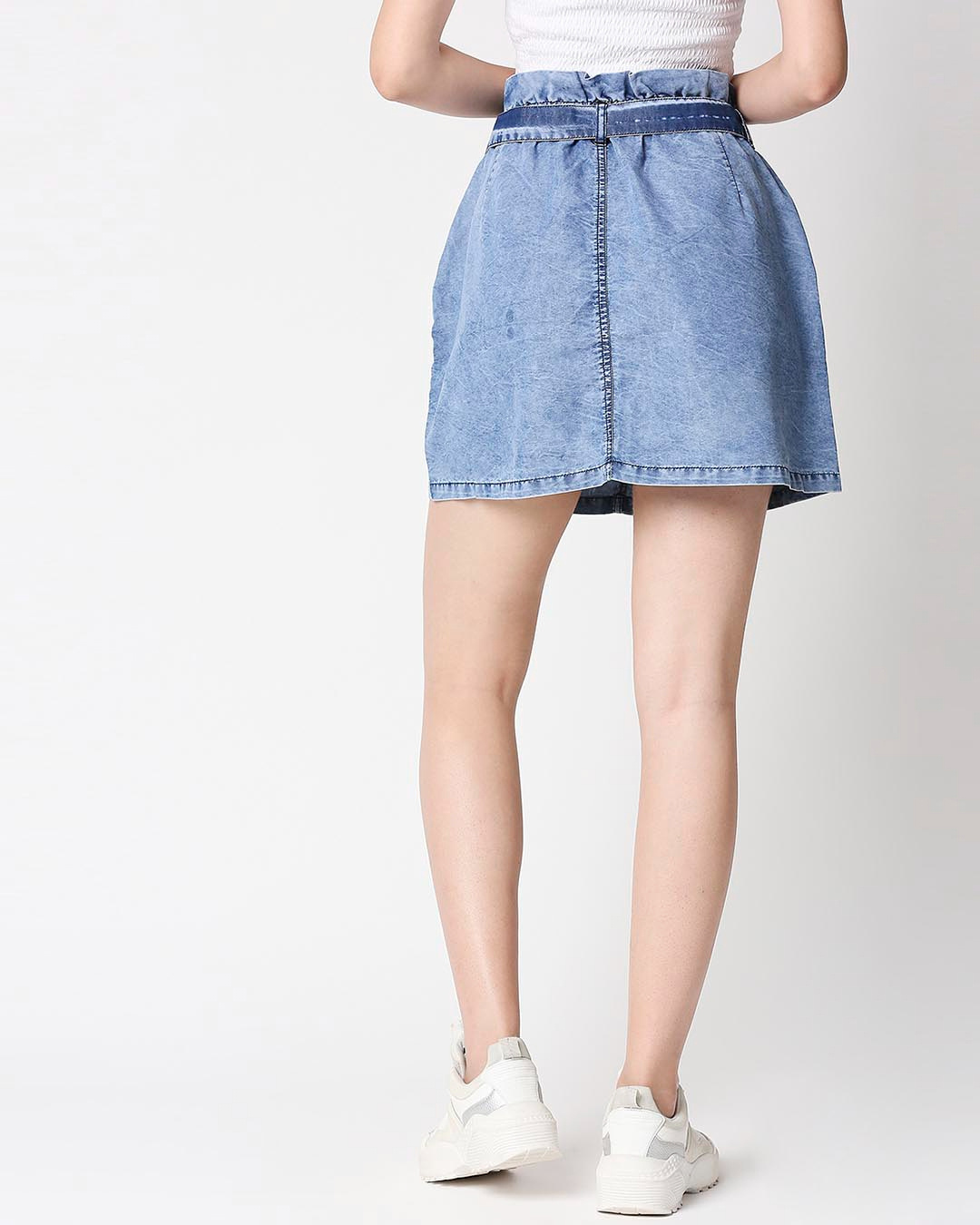 Shop Women's Blue Washed Denim A-Line Mini Skirt-Back
