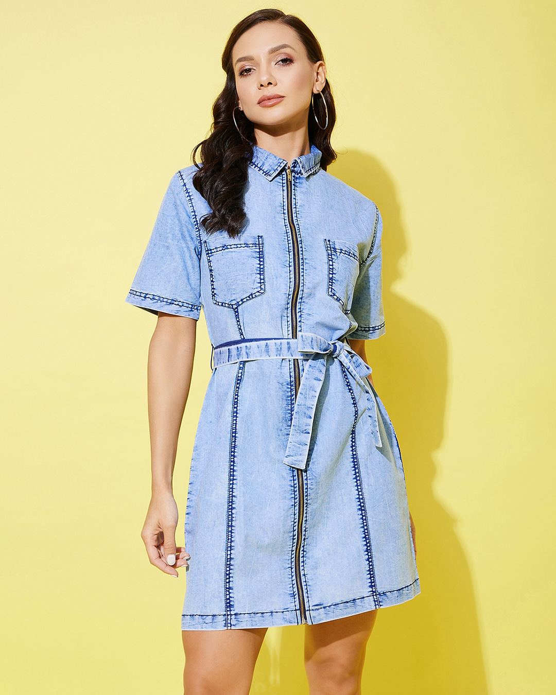 Buy Women's Blue Washed Denim Dress Online at Bewakoof