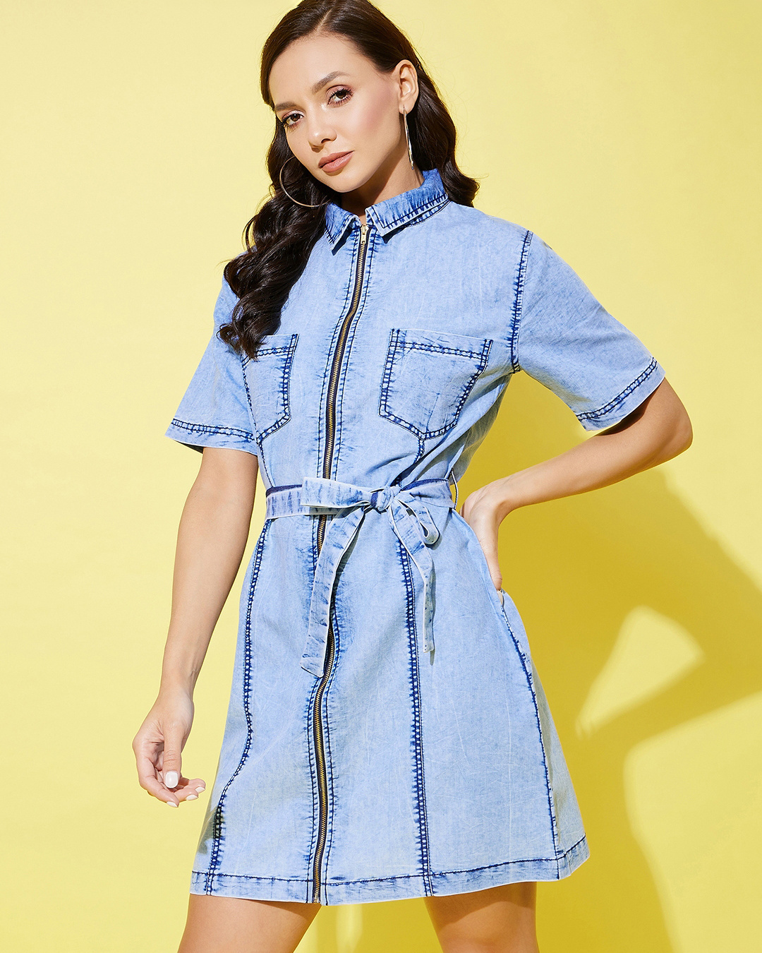 Shop Women's Blue Washed Denim Dress-Back