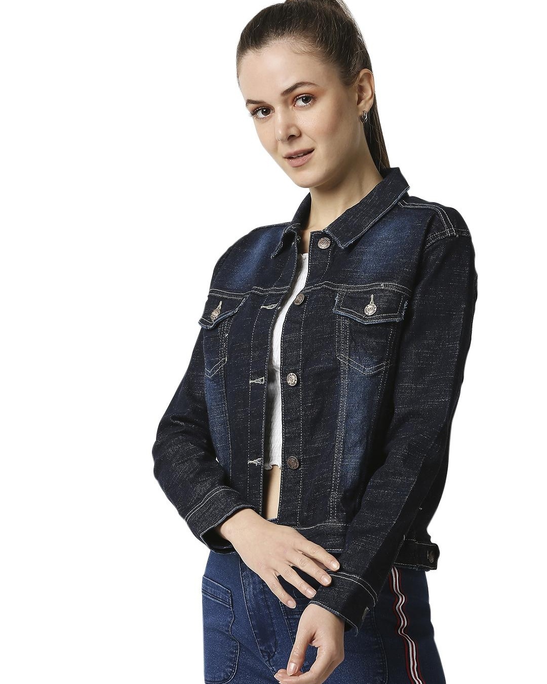 Shop Women's Blue Washed Denim Jacket-Back