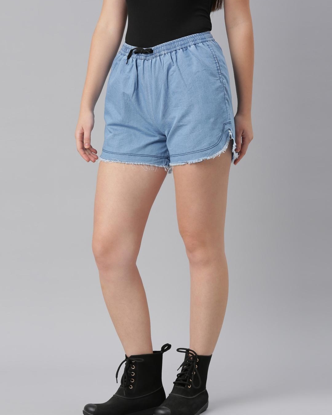 Shop Women's Blue Washed Shorts-Back