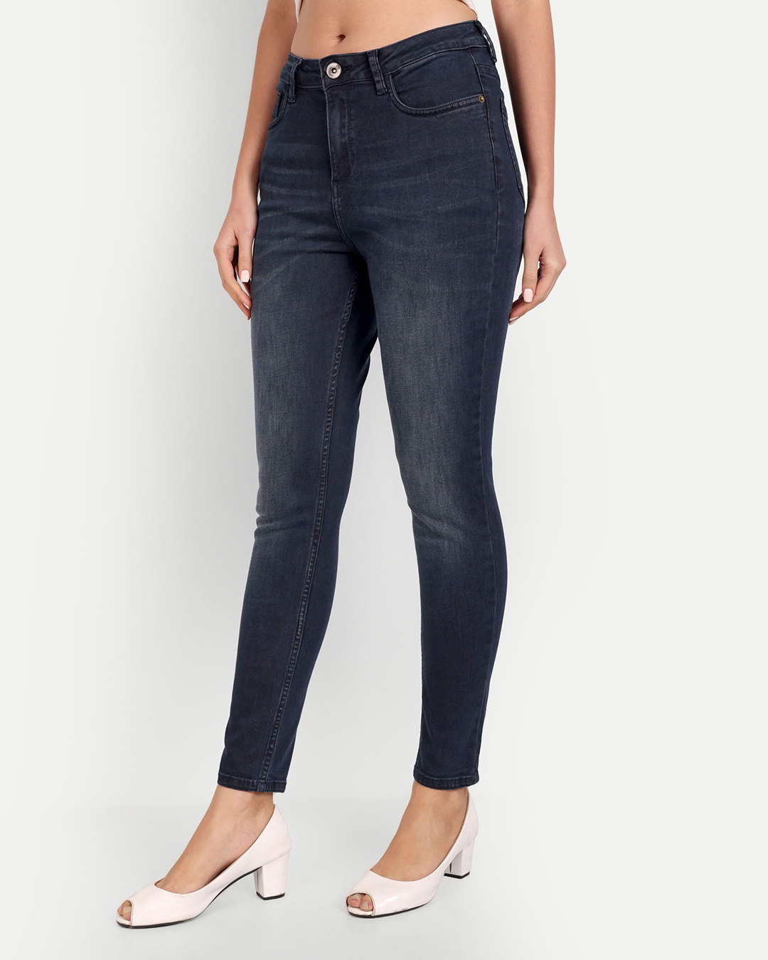 Shop Women's Blue Washed Skinny Fit Jeans-Back