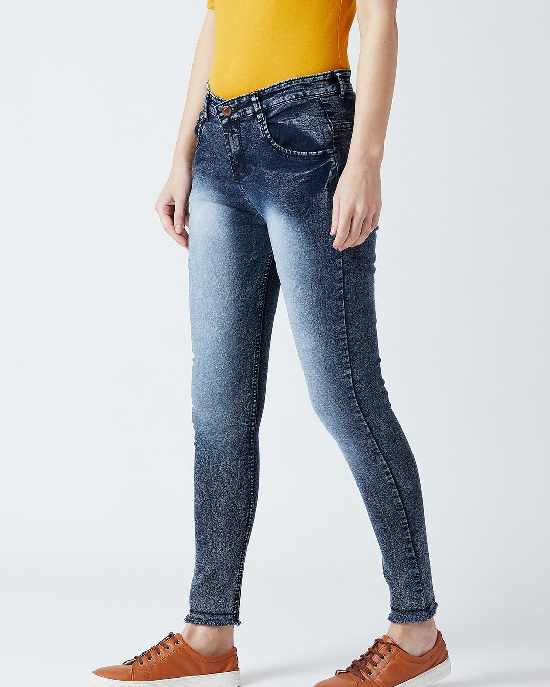 Shop Women's Blue Washed Slim Fit Jeans-Back