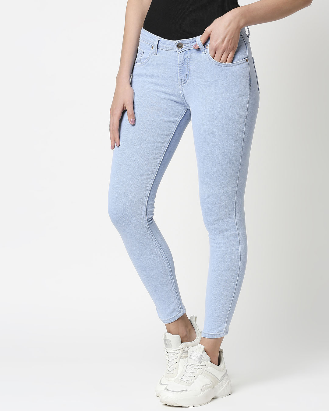 Shop Women's Blue Washed Slim Fit Mid Waist Jeans With Belt Loops-Back