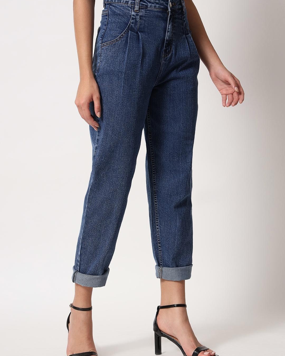 Shop Women's Blue Washed Straight Fit Jeans-Back