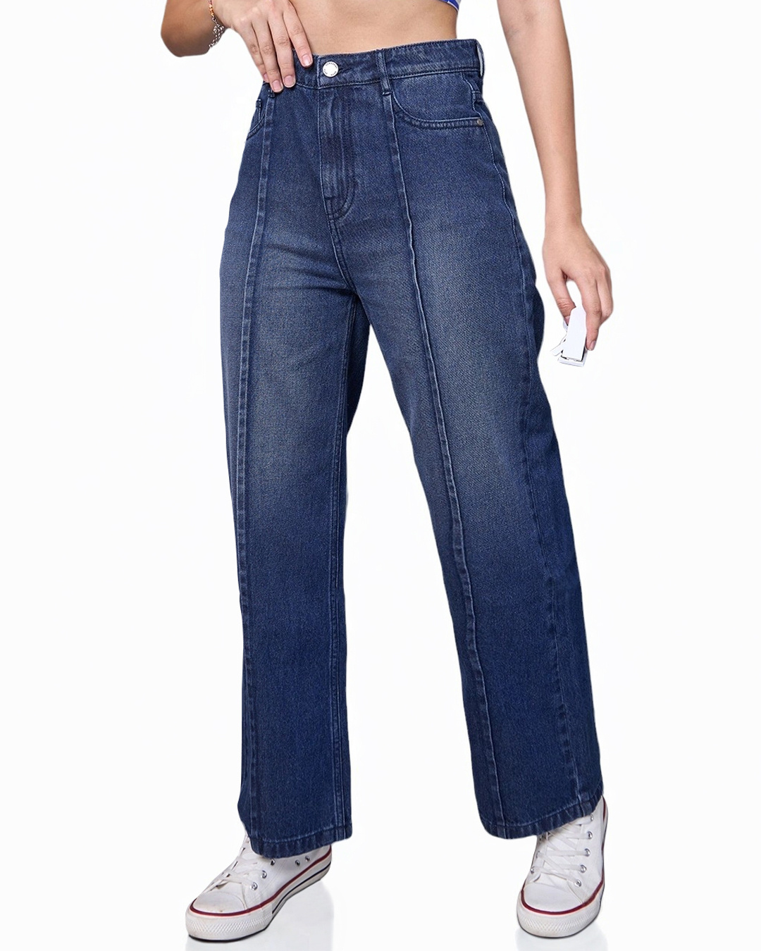 Shop Women's Blue Washed Straight Fit Jeans-Back