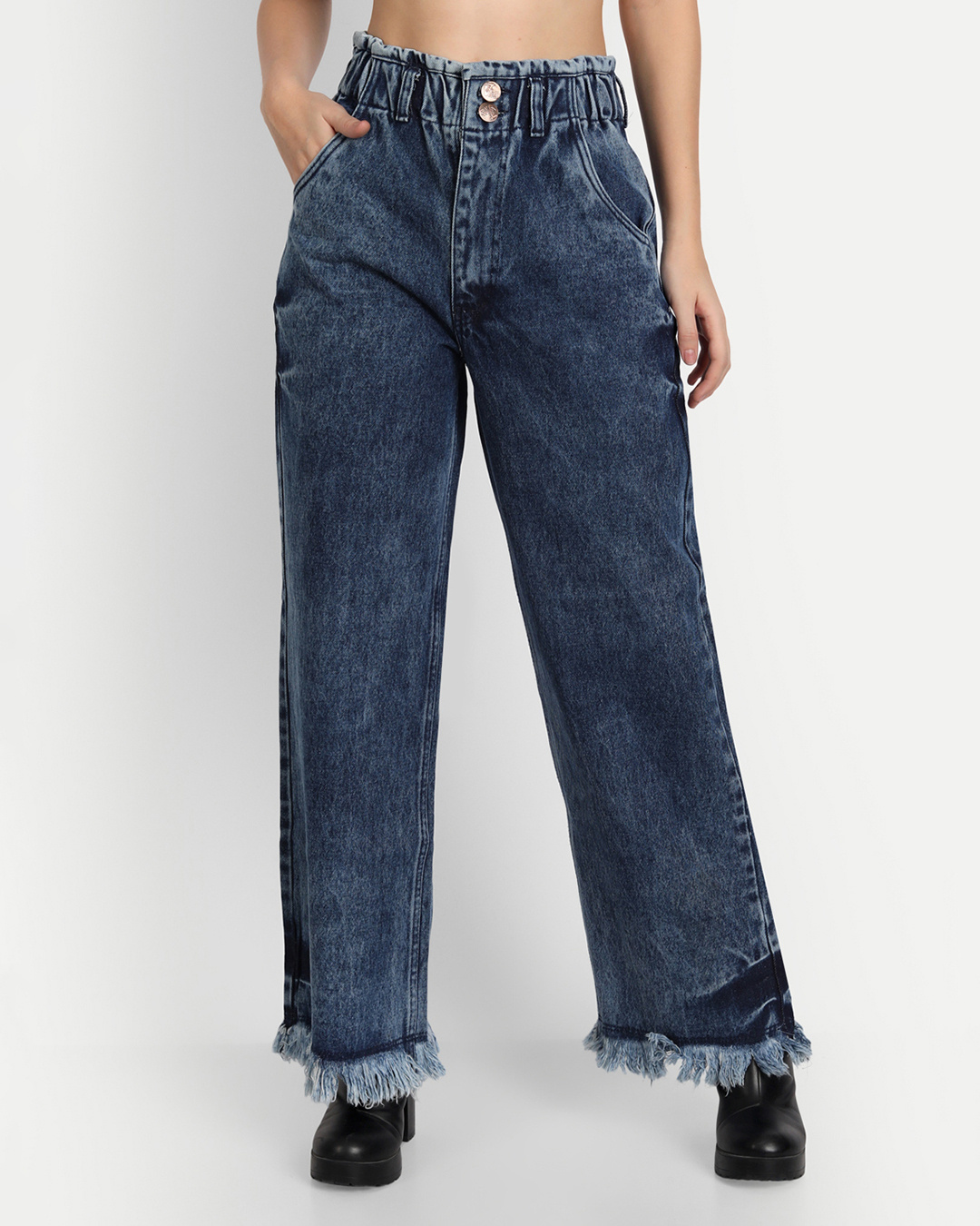 Buy Women's Blue Washed Wide Leg Fit Jeans Online at Bewakoof