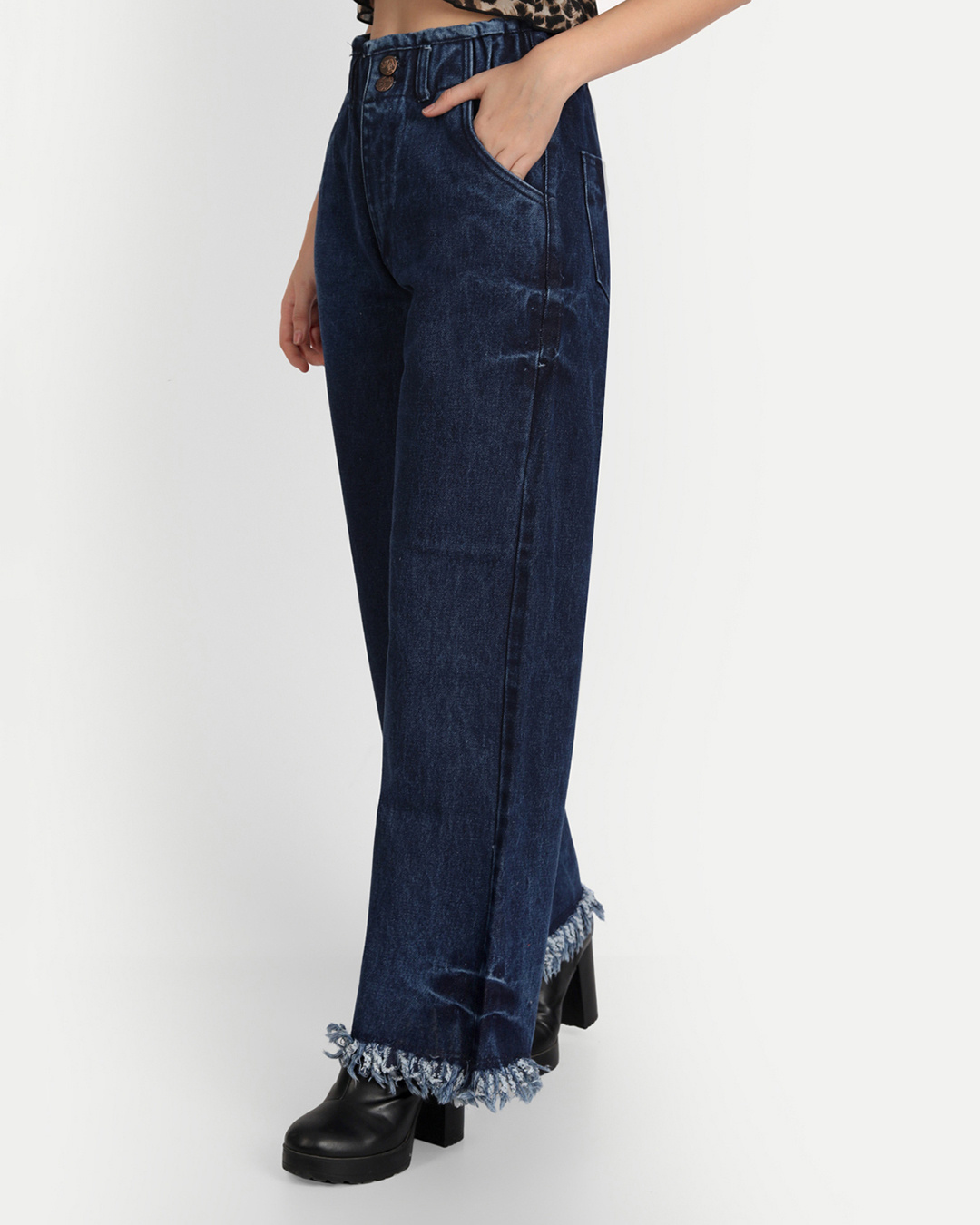 Shop Women's Blue Washed Wide Leg Fit Jeans-Back