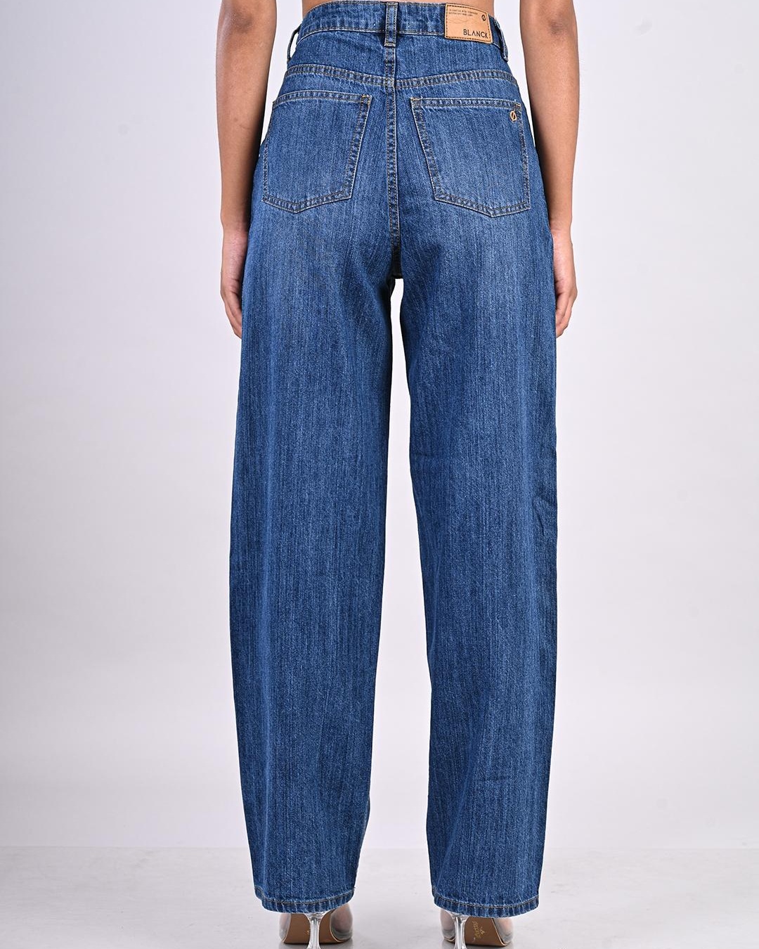 Shop Women's Blue Washed Wide Leg Jeans-Back