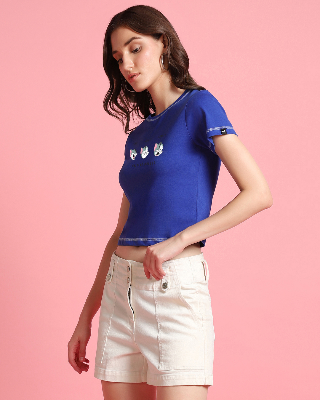 Shop Women's Blue Weekend Mood Tom Graphic Printed Slim Fit Short Top-Back