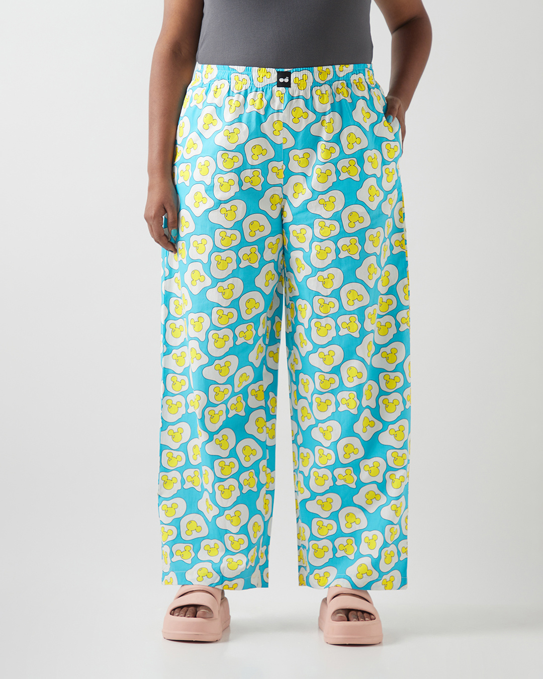 Shop Women's Blue & White All Over Printed Plus Size Wide Leg Pyjamas-Back