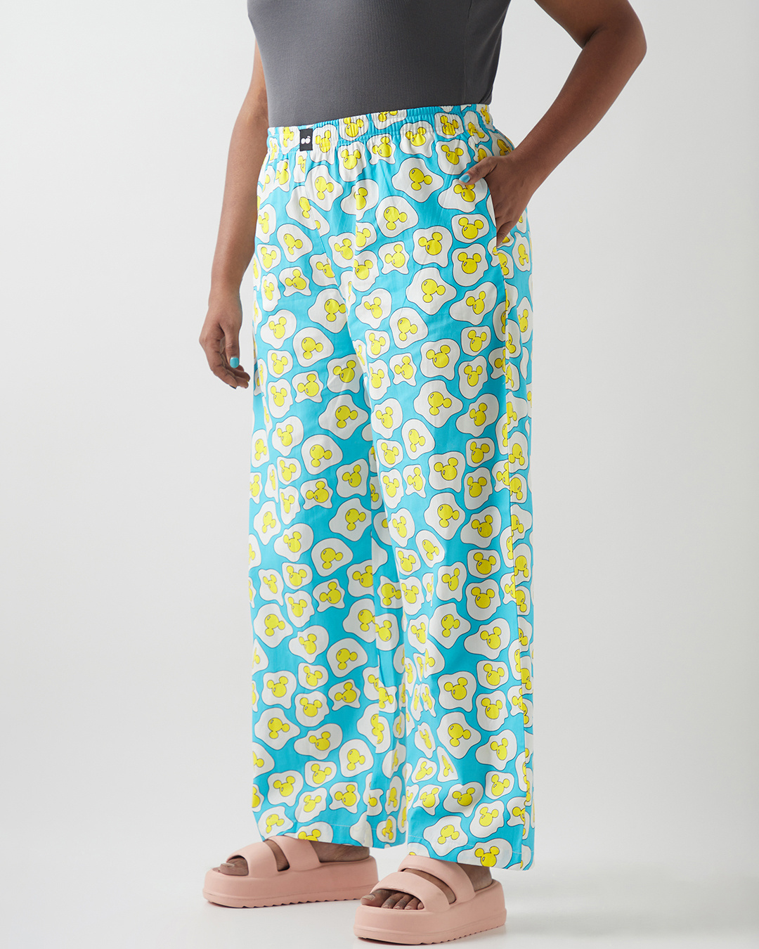 Shop Women's Blue & White All Over Printed Plus Size Wide Leg Pyjamas-Back