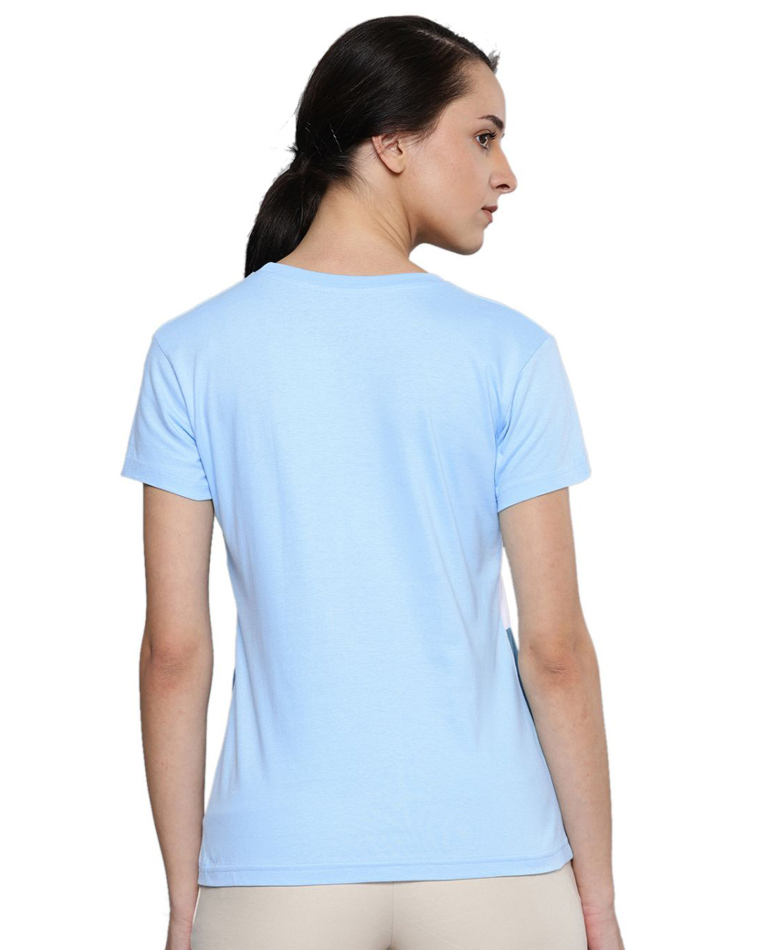 Shop Women's Blue & White Colourblocked T-shirt-Back