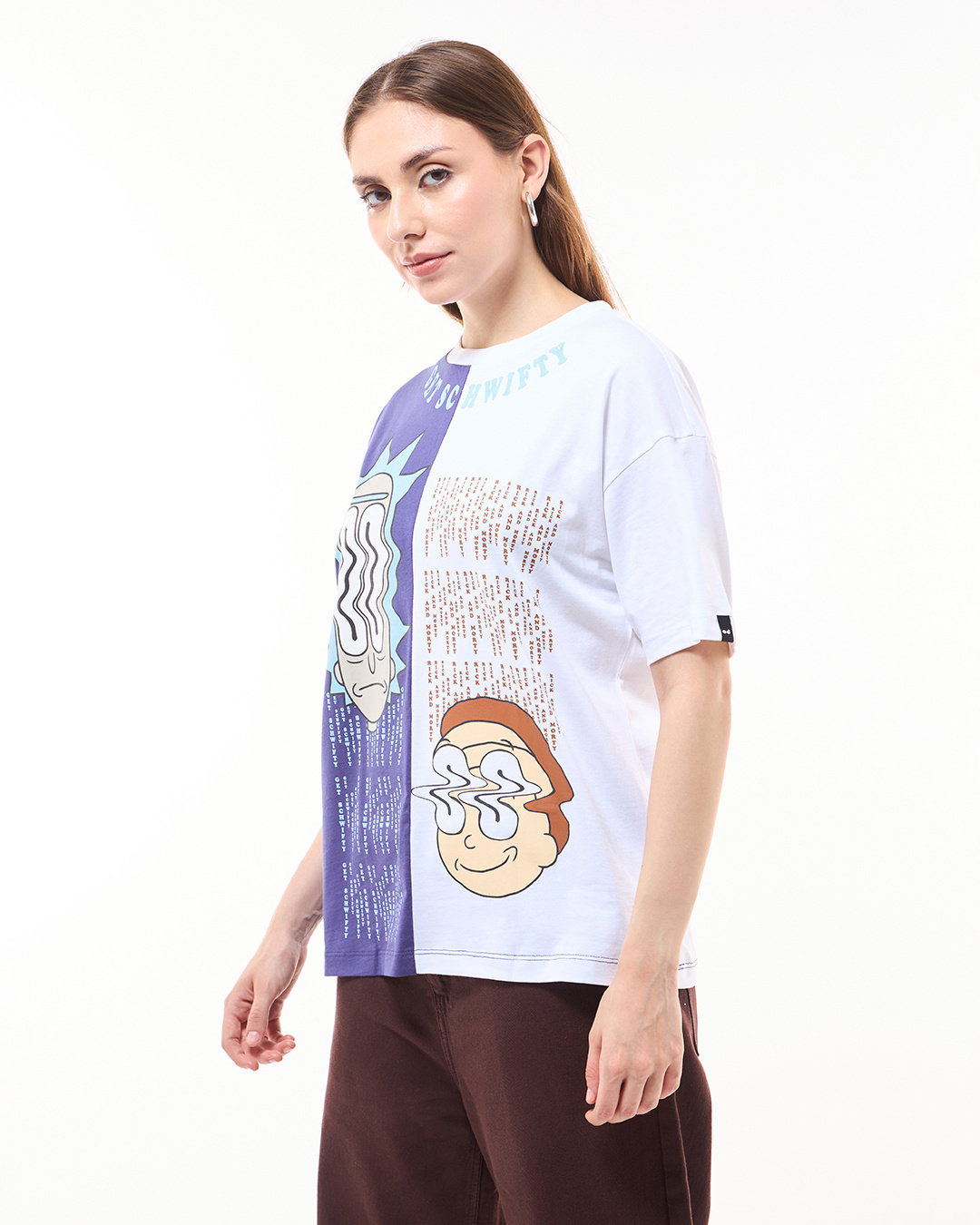 Shop Women's Blue & White Get Schwifty Graphic Printed Oversized T-shirt-Back