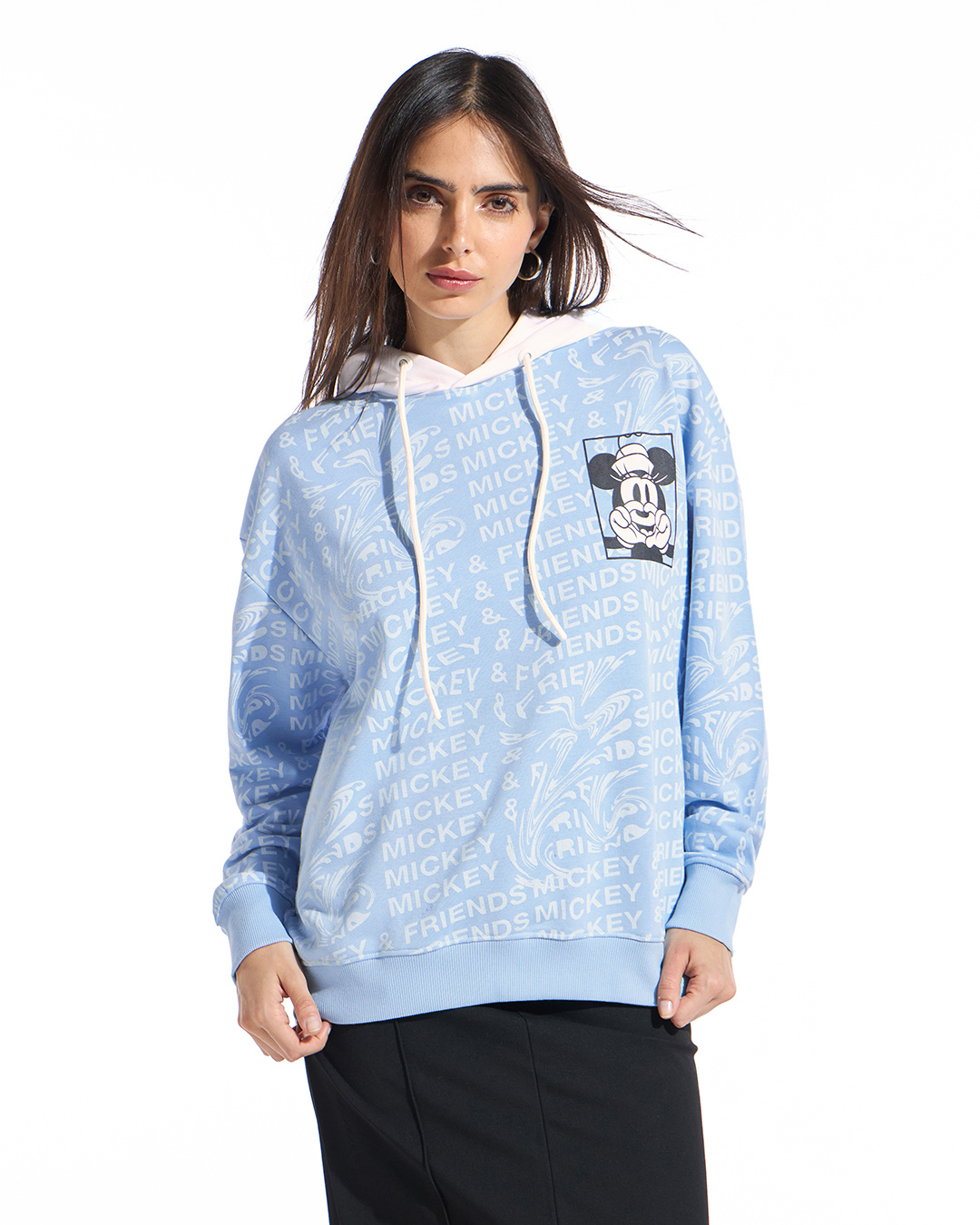 Shop Women's Blue & White Mickey Graphic Printed Oversized Hoodies-Back