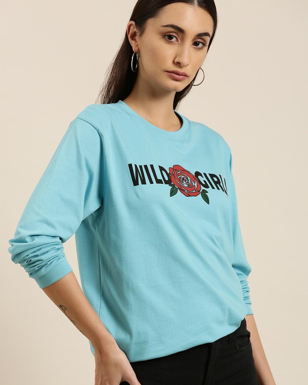Shop Women's Blue Wild Girl Typography Oversized T-shirt-Back