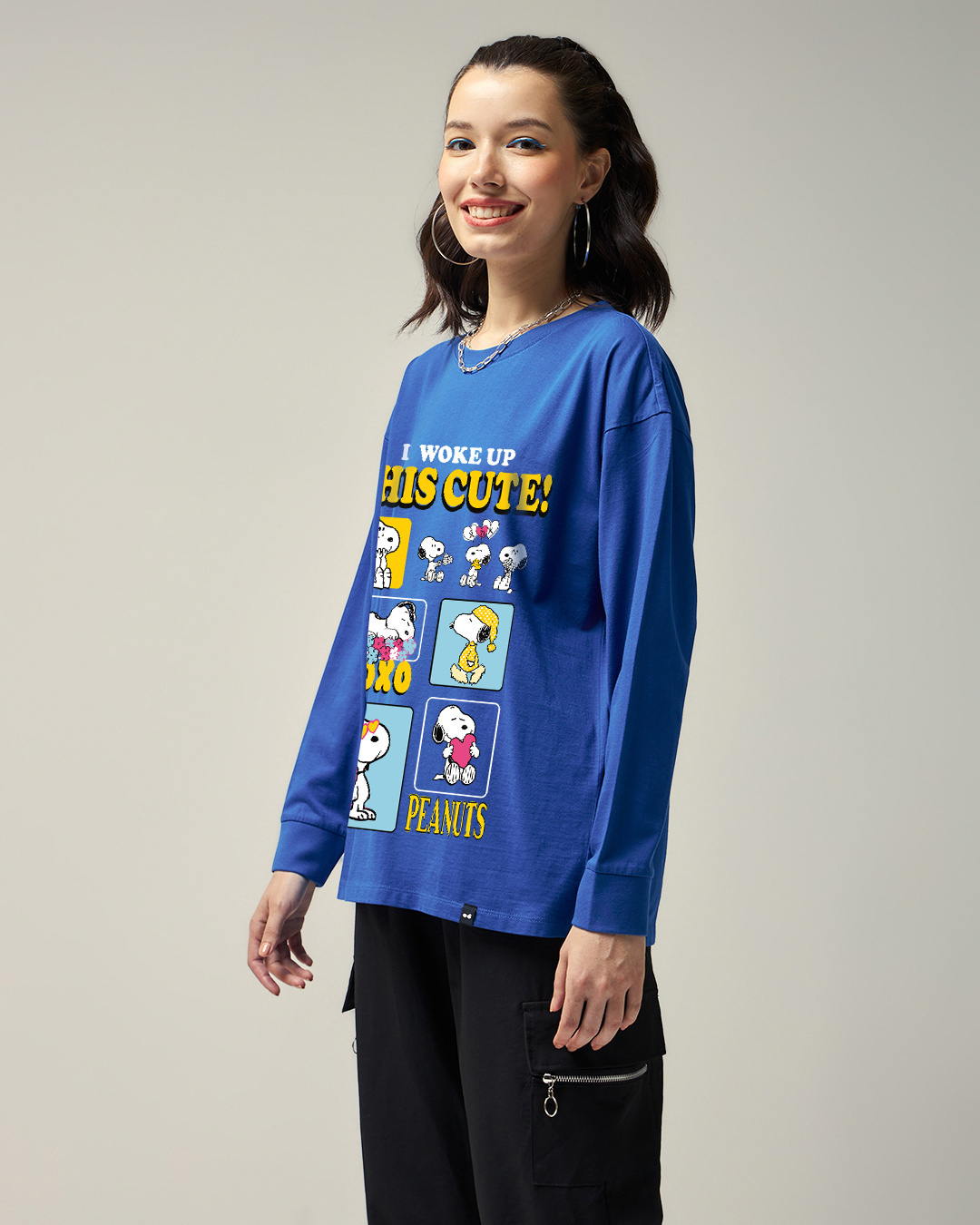 Shop Women's Blue Woke Up Cute Graphic Printed Oversized T-shirt-Back