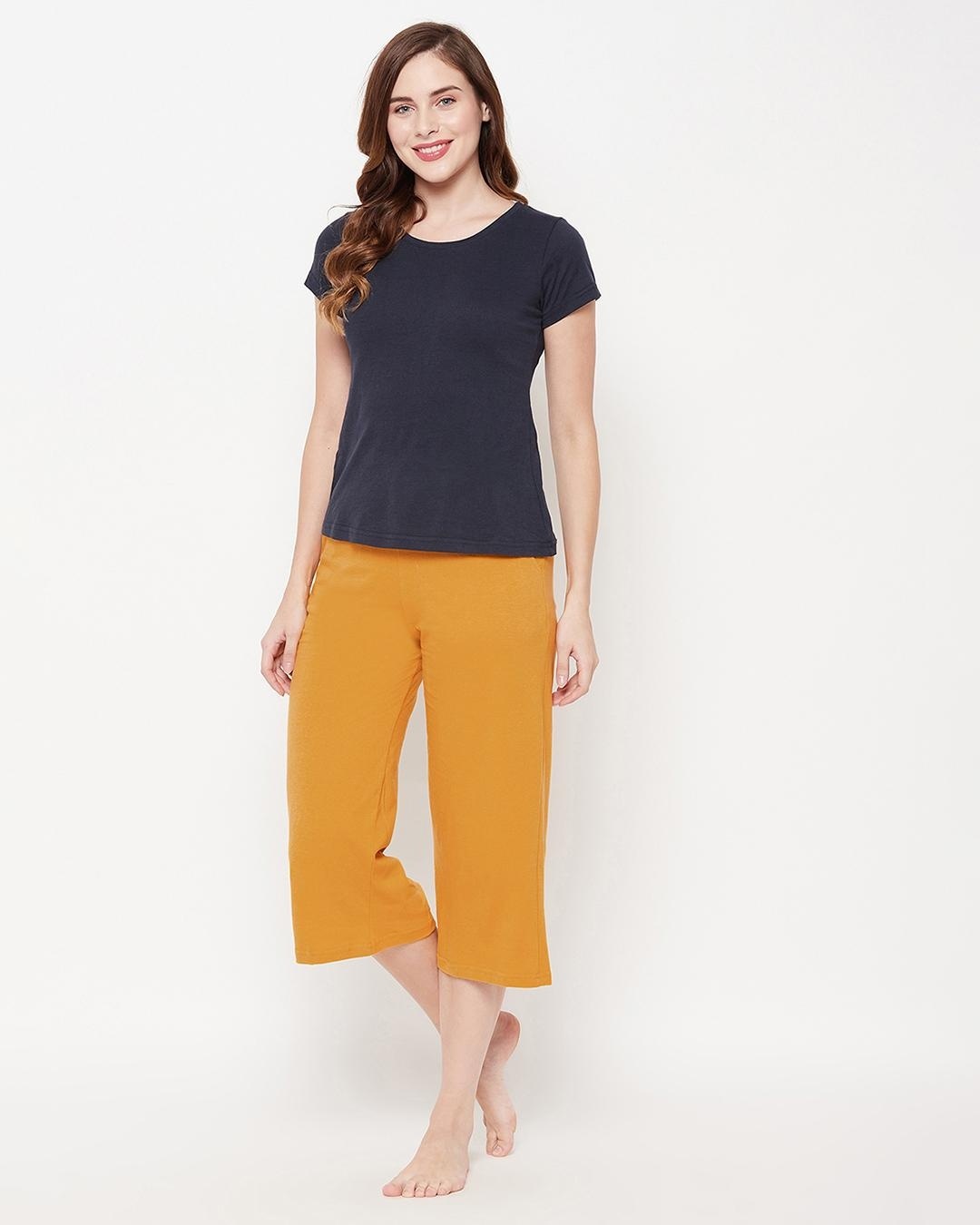 Shop Women's Blue & Yellow T Shirt & Capri Set-Back