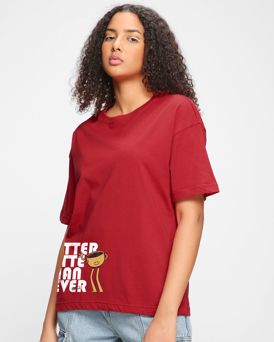 Shop Women's Bold Red Latte Typography Oversized T-shirt-Back