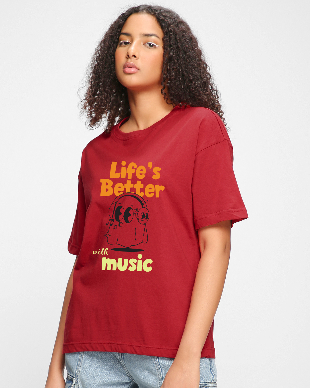 Shop Women's Bold Red Life's Better Graphic Printed Oversized T-shirt-Back