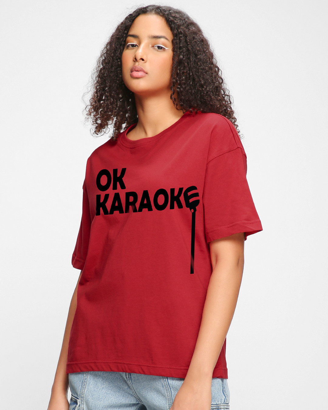 Shop Women's Bold Red OK Karaoke Typography Oversized T-shirt-Back
