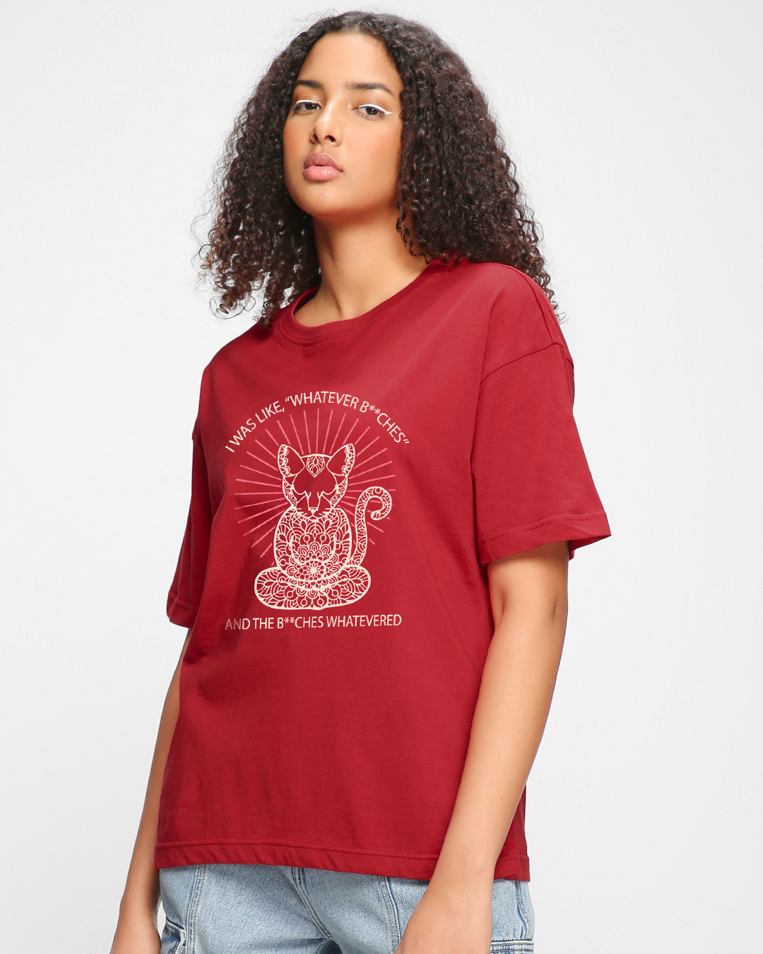 Shop Women's Bold Red Whatevered Graphic Printed Oversized T-shirt-Back
