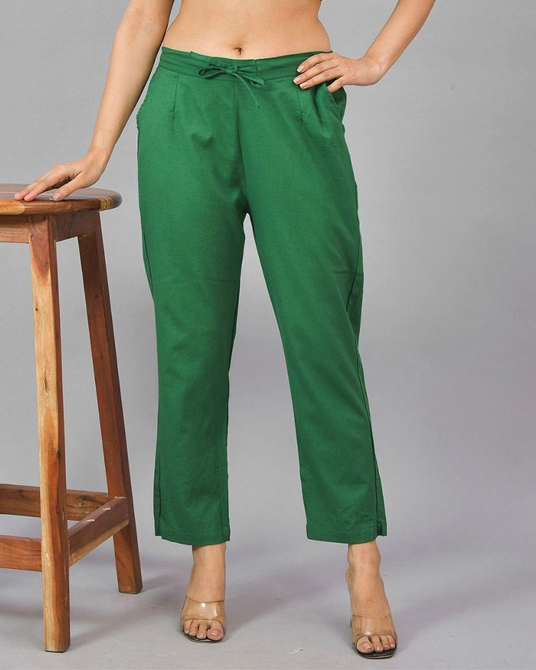 Buy Women's Bottle Green Relaxed Fit Casual Pants Online at Bewakoof