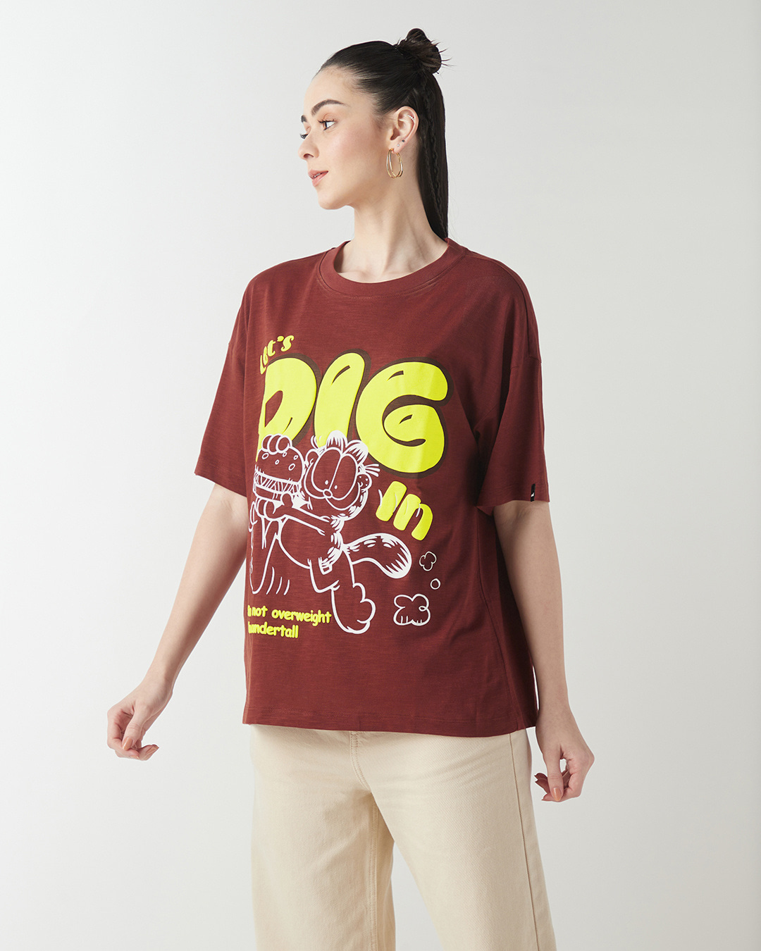 Shop Women's Brick Red Lets Dig In Graphic Printed Oversized T-shirt-Back